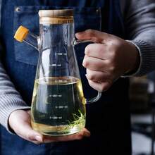 1 Large-Capacity High Borosilicate Glass Oil Bottle, Large-Capacity Household Kitchen Oil Bottle With Scale, Glass Oil Bottle, Glass Vinegar Bottle, With Measuring Device, Oil-Proof Overflow Device, Seasoning Bottle, Outdoor Barbecue Camping Picnic, Kitchen Supplies