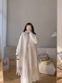 Macaroon Color Solid Warm Plush Scarf, Suitable Daily Wear, Winter Scarf - 深灰色 - 查看 3