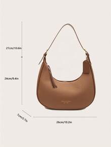 Women's Solid Color PU Leather Shoulder Bag, Multifunctional Crossbody Bag, Suitable For Commuting, Adjustable Strap - Khaki - View 3