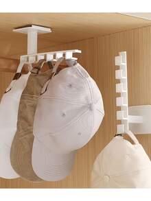 1 pieza Organizador de pared con múltiples ganchos, almacenamiento de plástico ahorra espacio para gorras de béisbol, toallas y accesorios - Solución de organización de armario para armario, baño, dormitorio, organizadores de armario y almacenamiento, diseño compacto, vida en espacios pequeños - Multicolor - Ver 6