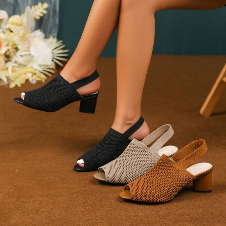 Women Low Heel Pump Sandals Open Toe Dress Shoes Ankle Strap Chunky Block Heeled Sandals For Autumn Prom Wedding Party Daily Wearing - 杏色 - 查看 1