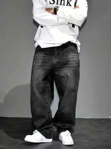 Men's Casual Vintage Loose Fit Jeans With Pockets - Black - View 2