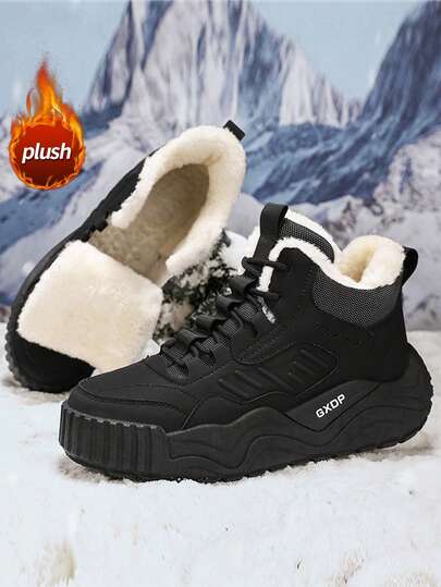 Men's Snow Boots, New Thick Sole Anti-Slip Wear-Resistant PU Leather Waterproof Oil-Proof High-Top Leather Thermal Lined Warm Winter Boots, Comfortable Men's Warm Shoes For Winter