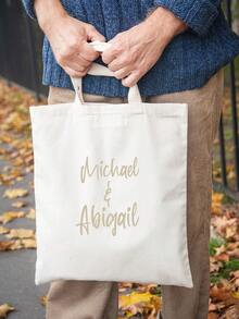 1 Pc Of Personalized Canvas Bag With Custom Text Or Images. Perfect For Casual Shopping, This Tote Or Crossbody Bag Features A Large Capacity, Lightweight, And Stylish Design. The Lettered Design Is Portable, Versatile, And Highly Practical.