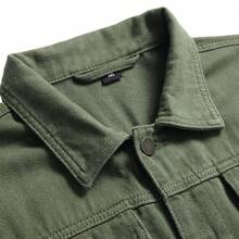 Denim Jacket Men, Men's Jean Jacket Distressed Ripped Slim Fit Stretch Trucker Jackets Classic Casual Denim Coat - 軍綠色 - 查看 3