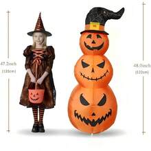 - Calabaza inflable de Halloween de 4 pies con sombrero de bruja - Decoracin para decoracin de patio interior o exterior para fiestas espeluznantes, fcil instalacin - Naranja - Ver 3