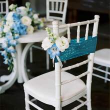 Gold Sequin Chair Sashes With Bow For Folding Chairs, Party Wedding Reception Decorations, 20 PCS - Teal - View 6