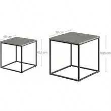 Home Collective Couchtisch 2er Set Rund Beistelltisch Loft Design 2 in 1 Verschachtelung Kratzfeste Oberfläche, Wohnzimmer| 53cm und 43cm Breit Eiche mit schwarzen Beinen