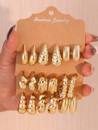 Set de 6-18 piezas de aretes de tono dorado para mujer, diseño de moda, esencial para el estilo de vestir diario