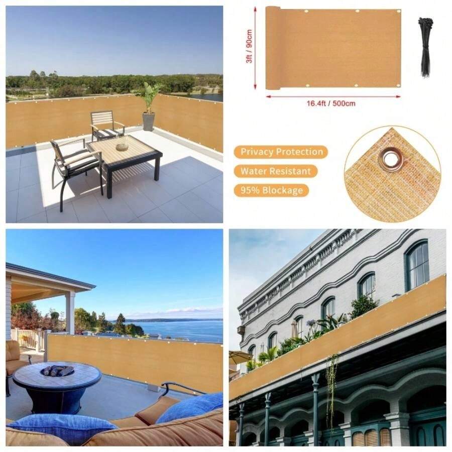 Cubierta de visualizacin de privacidad para balcn, visualizacin de privacidad de 3x 16.4 pies, visualizacin de privacidad para terraza, cubierta de parasol resistente a los rayos para porche - Beis - Ver 1
