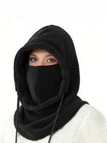 Pasamontañas de lana negra para mujer, gorra de ciclismo protectora contra el sol