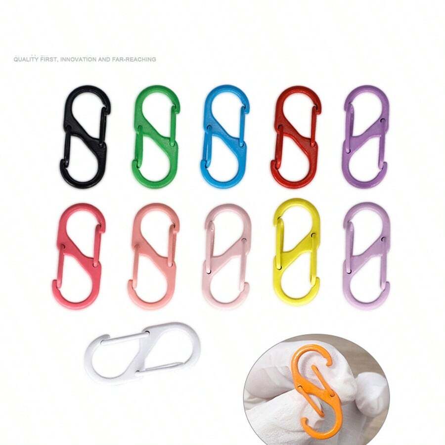 10 peças de clipes S coloridos, clipes mosquetões pequenos antirroubo de dupla face para mochilas EDC/bagagem/chaves/camping/caminhada/ar livre/organização de equipamentos. Chaveiro em forma de S de liga de zinco pintada multicolorida, fivela para pendurar mochila escolar, fivela fixa decorativa para joias, fivela em formato de 8, acessórios para chaveiro, chaveiro, clipe de chave pequeno, acessórios EDC para acampamento ao ar livre, pesca e caminhada - Multicolorido - Ver 1