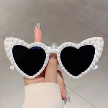 1 Cặp Kính Hình Trái Tim Gọng Tròn Mới Cho Nữ, Thiết Kế Ngọc Trai Giả Sang Trọng Thời Trang, Kính Hồng - Nhiều màu - Xem 8