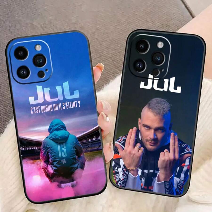 Funda de teléfono con la portada "C'est Pas Des Lol" de Singer JuL, compatible con Apple 16E, 16, 15, 14, 13, 12, 11 Pro, XS Max, X, SE, 8, 7 Plus, de silicona. Compatible también con los modelos 17, 17 Pro y 17 Pro Max. - BSBLA08 - Ver 1