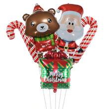 5 Stück Weihnachtsthema Weihnachtsmann Bär Geschenkbox Weihnachtskrümmerstab Form Folienballons Weihnachtsdekoration für Zuhause Party Zubehör 2026 Deko - Verschiedenfarbig - Übersicht 3