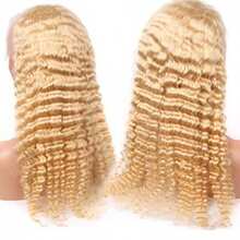 613 Lace Front Wig Human Hair Pre Plucked With Baby Hair Deep Wave Blonde Virgin Hair Pre Plucked 13x4 HD Transparent Frontal Wigs With Baby Hair 24 Inch 200% Density Glueless Curly Wigs For Women - S613 - 查看 2