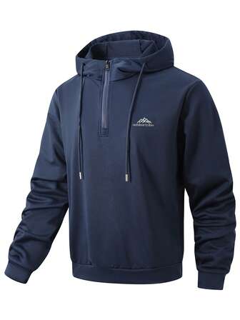 Men's Half-Zip Hoodie - OutdoorTribes Graphic Pullover | Lightweight 220GSM Polyester | Reflective Print, Side Pockets, Adjustable Hood