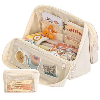 1pc Large Capacity Pencil Case, Multi-Layer Stationery Organizer Bag, Desk Storage Box For Markers, Suitable For High School, Office, College, Girls And Boys Back To School (Multiple Colors Available)