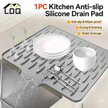 1 件装 - 大号硅胶沥水垫,15.75x11.81 英寸,内置沥水设计,可作碗碟架节省空间,易于清洁,黑灰色,适用于冰箱、炉灶、水槽(现代厨房),简约设计,防滑表面,保护台面,居家烹饪必备 - 彩色 - 查看 2