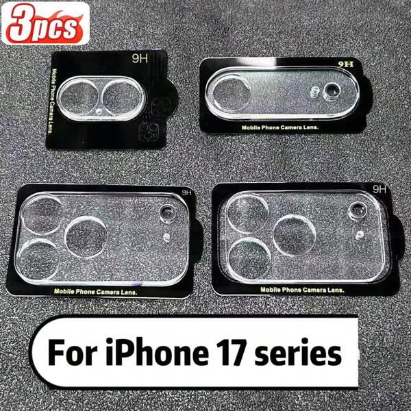 3 Stücke transparente Linsenscutzfolie, kompatibel mit iPhone 17 Serie 13/14/15/16/17/Plus/Pro/Pro Max/17 Air/16e, 9H Härte Schutz, einfache Montage, blasenfrei, modischer Linsenscutz