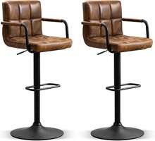 Bar Stools Set Of 2 With Back, Modern Square PU Leather Kitchen Stools With Armrest, Adjustable Counter Height Barstools For Kitchen Bar Pub Cafe (Yellowbrown),24313700 - Yellow - View 1