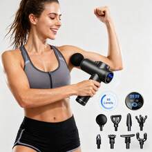 1支按摩枪，深层组织背部按摩器，强力冲击式按摩枪，旅行按摩器，便携式冲击波电动肌肉按摩器，颈部按摩器，99档速度调节，液晶显示屏，8个可更换按摩头，便携式手持健身器材，适合家庭和办公室使用，缓解肌肉紧张