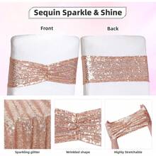 Gold Sequin Chair Sashes With Bow For Folding Chairs, Party Wedding Reception Decorations, 20 PCS - Rose Gold - View 3