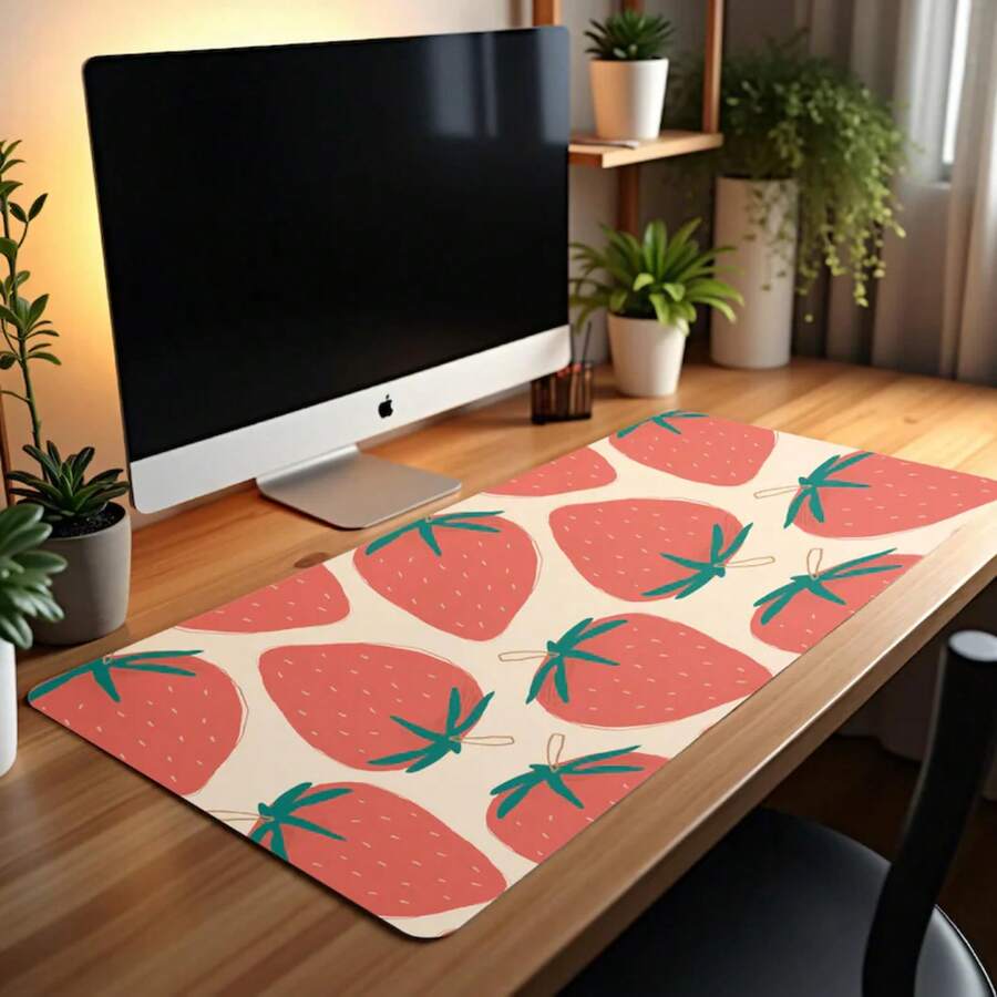 Strawberry Desk Mat Mouse Pad Cute Kawaii Fruit Pattern Office Desk Decor For Work From Home Or Gaming Setup Gift For Her Workspace - 1 - View 1
