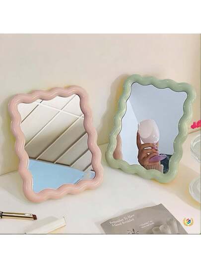 1pc Box Packaged High Definition Glass Wavy Makeup Spiegel Adjustable St Ideal Vanity, Beauty Enthusiasts, Tabletop Or Wand Mounted view 2