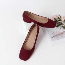 New Polka Dot Chunky Heel Shoes For Women, Square Toe Comfortable Casual Shoes, Plus Size Low Heel Shoes - 酒紅色 - 查看 6
