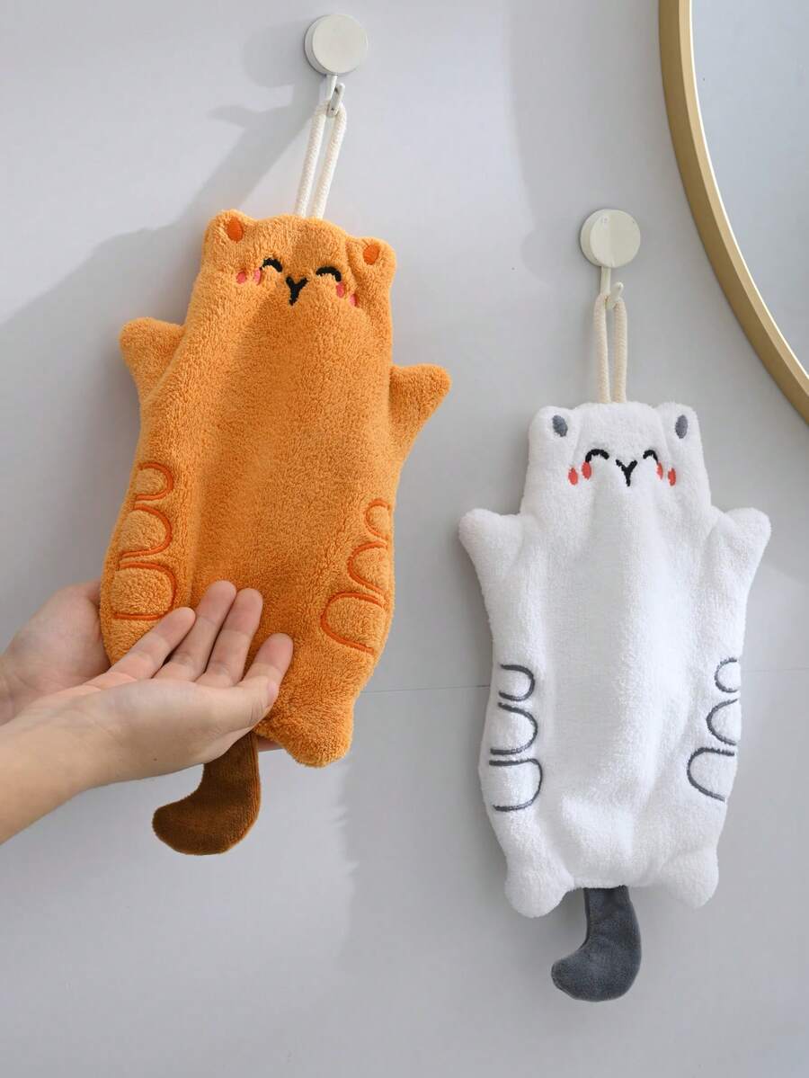 2 chiếc/1 chiếc khăn lông hình mèo dễ thương, khăn lau tay siêu thấm hút, khăn treo trang trí cho nhà bếp và phòng tắm, thấm hút và dễ vệ sinh, khăn tắm in hình cá nhân - Nhiều màu - Xem 1