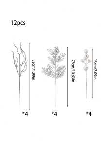 12 peças de galhos brilhantes de Natal, hastes artificiais de frutas vermelhas, agulhas de pinheiro, galhos de flores, decorações para árvores de Natal, guirlanda faça você mesmo