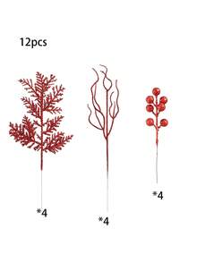 12 peças de galhos brilhantes de Natal, hastes artificiais de frutas vermelhas, agulhas de pinheiro, galhos de flores, decorações para árvores de Natal, guirlanda faça você mesmo
