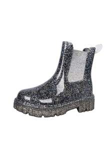 Eleganckie, gradientowe, imitujące skórę krokodyla botki Chelsea z nadrukiem w panterkę, przezroczyste, błyszczące, grube podeszwy, modne botki do kostki