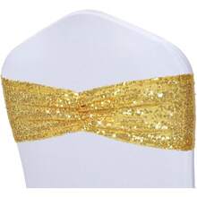Gold Sequin Chair Sashes With Bow For Folding Chairs, Party Wedding Reception Decorations, 20 PCS - 金色 - 查看 1