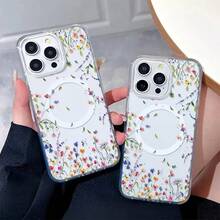 Funda  Magnética Transparente Patrón floral colorido y delicado-¡Imán Fuerte que no se Cae,Ultra Delgada, Antimanchas Permanente-Regalo de Verano 2025 para Parejas-  16romax/15/14/13 - transparente - Ver 3