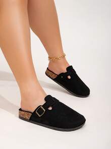 Women's Indoor & Outdoor Non-Slip Casual Shoes, Soft Cork Thick Sole Slip-On Slippers, Spring/Summer - Black - View 5