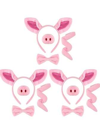 1件/4件套小猪服装套装，包括猪耳朵头箍、尾巴、鼻子、蝴蝶结等动物服装配饰，粉色小猪角色扮演套装。无论是万圣节、角色扮演大会、小猪主题生日派对，还是充满想象力和乐趣的游戏日，这款时尚的动物服装配饰都是与朋友们一起装扮成可爱小猪的完美选择。它们也是送给喜欢装扮和娱乐的朋友和家人的绝佳礼物。