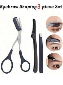 三件套多功能修眉工具套装，包含修眉刀、去角质磨砂膏、镊子和剪刀，男女通用，价格实惠，适用于化妆、家居装饰、梳妆台、旅行、卧室等多种场合，也是绝佳的化妆品、化妆工具、礼物、女士礼物和圣诞礼物。 - 彩色 - 查看 1