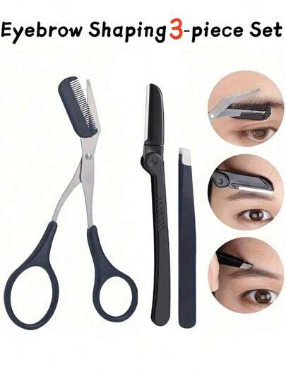 三件套多功能修眉工具套装，包含修眉刀、去角质磨砂膏、镊子和剪刀，男女通用，价格实惠，适用于化妆、家居装饰、梳妆台、旅行、卧室等多种场合，也是绝佳的化妆品、化妆工具、礼物、女士礼物和圣诞礼物。