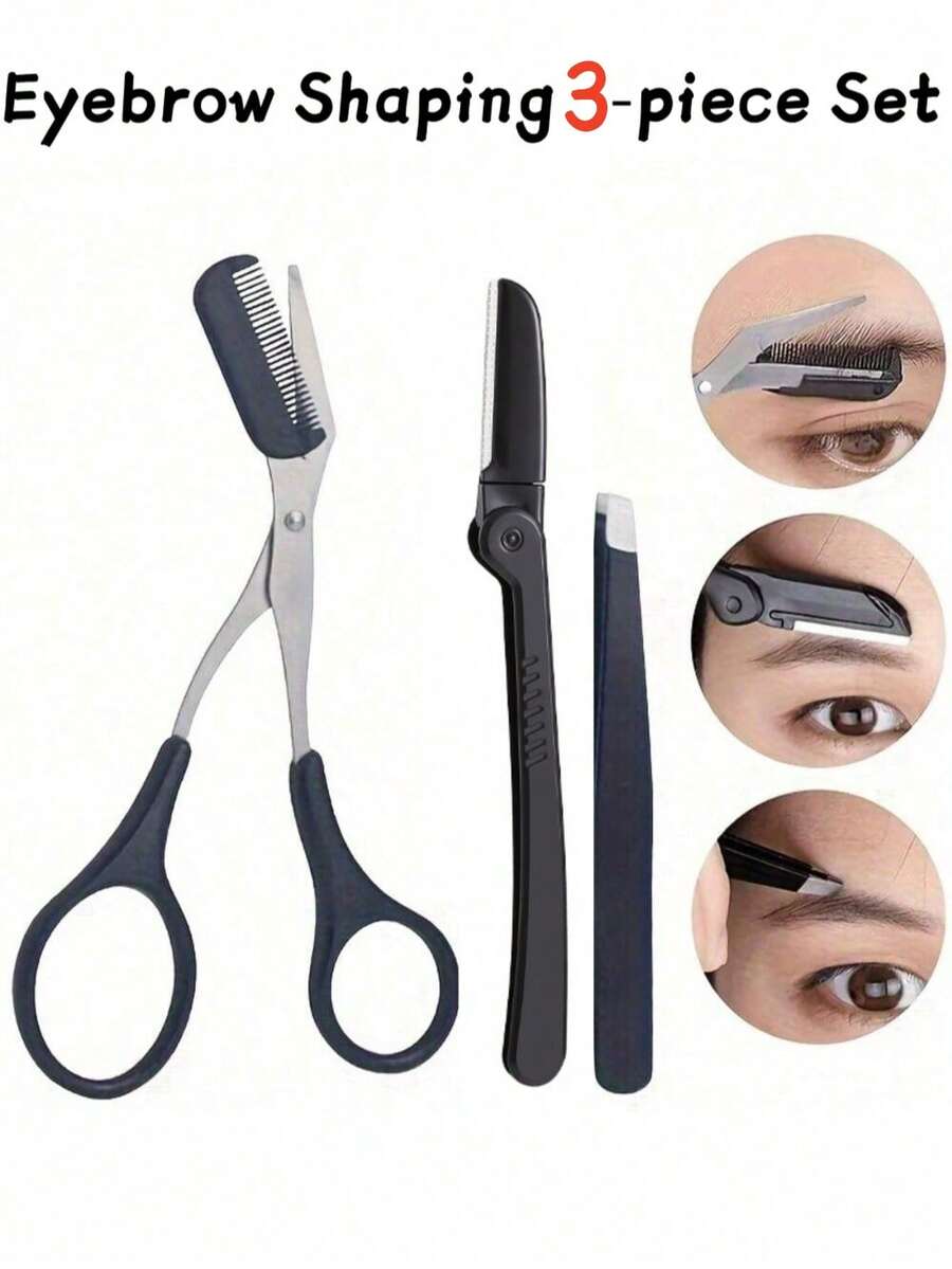 三件套多功能修眉工具套装，包含修眉刀、去角质磨砂膏、镊子和剪刀，男女通用，价格实惠，适用于化妆、家居装饰、梳妆台、旅行、卧室等多种场合，也是绝佳的化妆品、化妆工具、礼物、女士礼物和圣诞礼物。 - 彩色 - 查看 1
