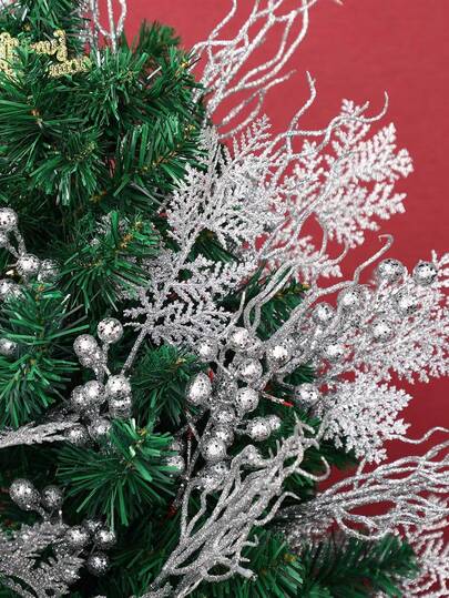 12 peças de galhos brilhantes de Natal, hastes artificiais de frutas vermelhas, agulhas de pinheiro, galhos de flores, decorações para árvores de Natal, guirlanda faça você mesmo