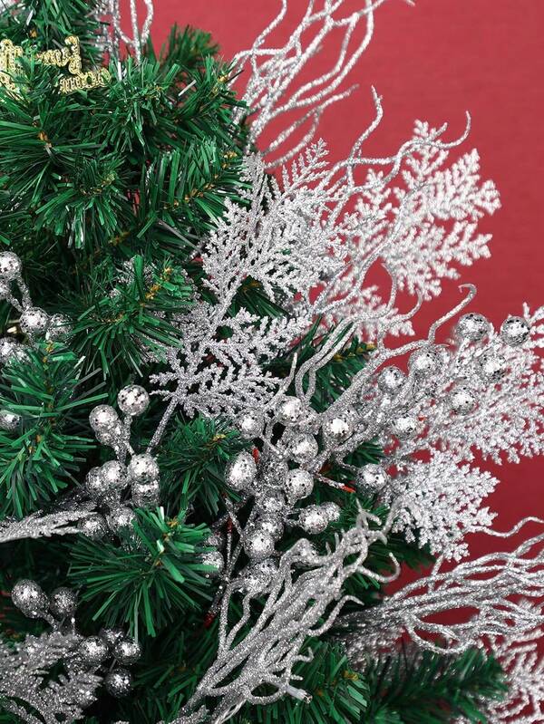 12 peças de galhos brilhantes de Natal, hastes artificiais de frutas vermelhas, agulhas de pinheiro, galhos de flores, decorações para árvores de Natal, guirlanda faça você mesmo