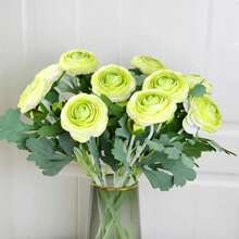 Artificial Ranunculus Flowers With Real Touch Stem, Silk Ranunculus Flowers(10 Pack) (White)-KF - Green - View 4