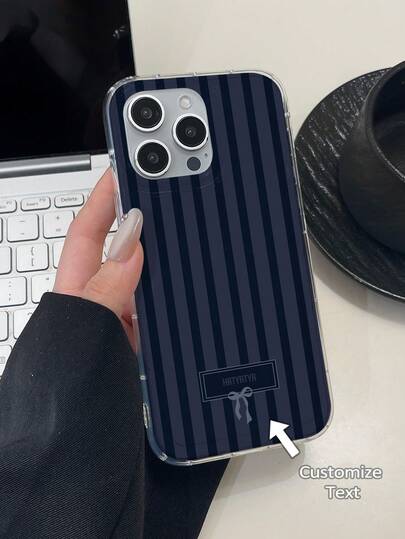 1 Peça Capa de Telefone de Silicone com Amortecimento de Choque, Texto Listrado Personalizado e Proteção de Lente de Ar, Adequada para iPhone 17 Air 16 15 14 13 12 11 Pro Max, Galaxy S25 24 23 Ultra FE A55 54 35