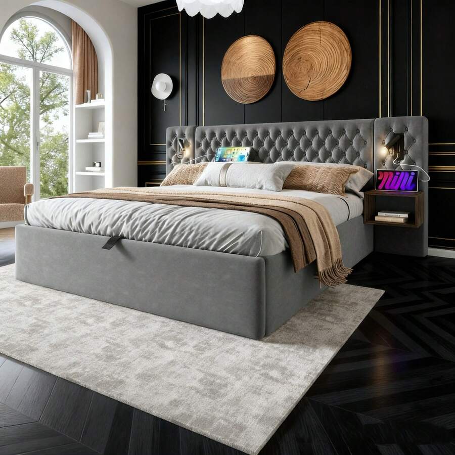 Bed Frames - Gray + Velvet + 180cm*200cm - View 1