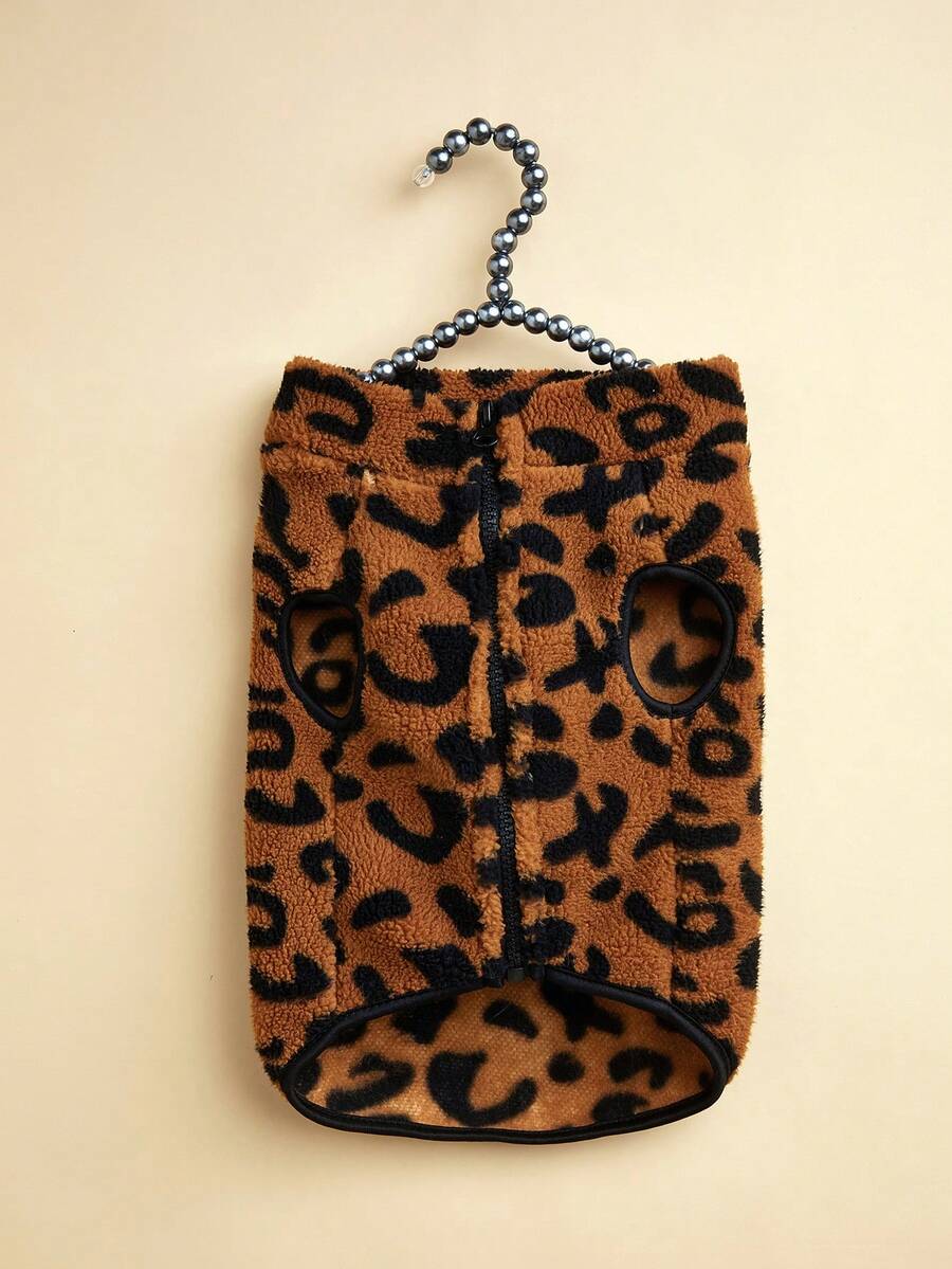 1 buah Rompi Hewan Peliharaan Motif Leopard Lucu, Pakaian Hewan Peliharaan Hangat dan Lembut untuk Kucing dan Anjing, Cocok untuk Musim Gugur/Dingin - MultiWarna - View 1