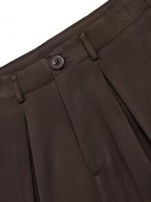 Women's Solid Color Versatile Pants, Polyester Fabric, Zipper & Button Closure, Suitable For Office, Daily Wear, Travel, All Seasons