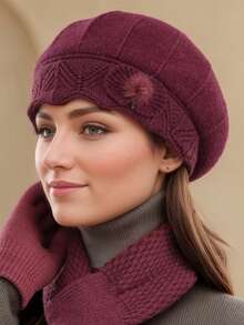 Set de 2 piezas Sombrero y bufanda de cuello versátil para mujer, cálido en invierno, adecuado para ejercicio, accesorio de invierno, regalo de San Valentín para madres de mediana edad y ancianas - Multicolor - Ver 19