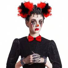 Dingion 4 Pcs Halloween Clown Accessories For Women Includes Hair Clip On Puff Buns Jewel Rhinestone Stickers Clown Bowtie